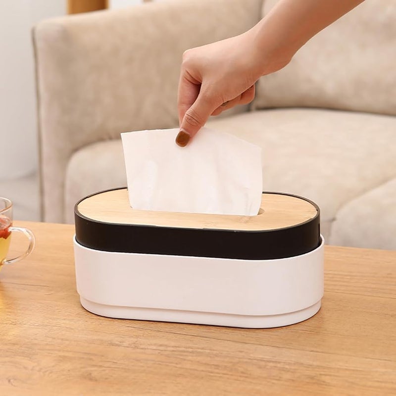 صندوق المناديل اليدوي الأبيض المصنوع من الخيزران متعدد الاستخدامات المحمول للغرفة السيارة والاستخدام اليومي - Image 2